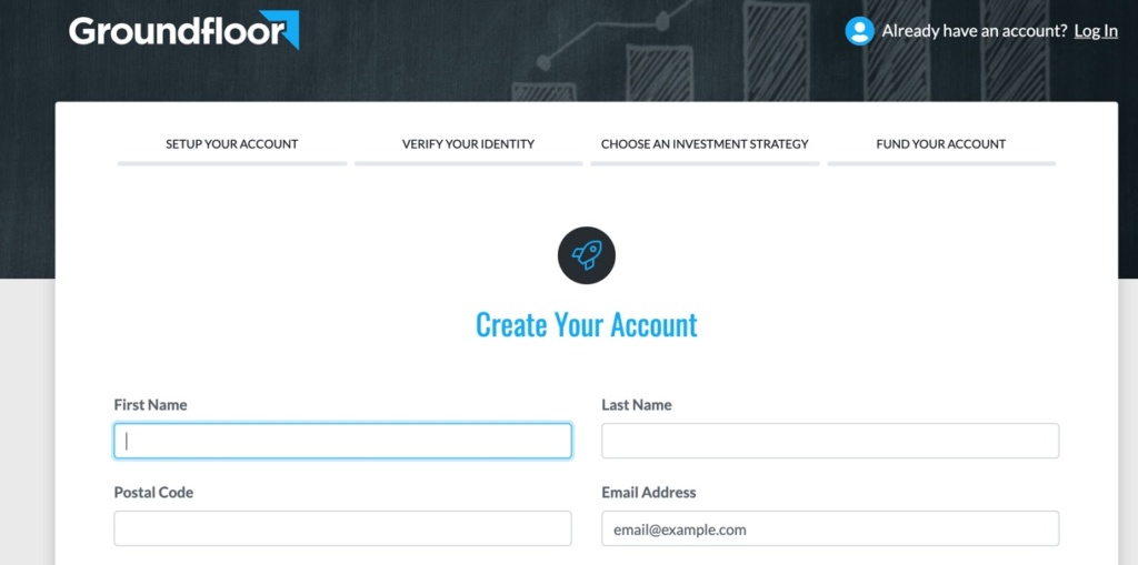 groundfloor create your account screen