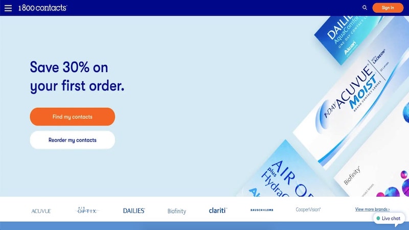 1800Contacts homepage