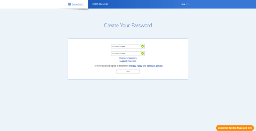 create password bluehost