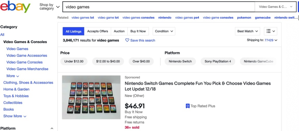 video games search on ebay