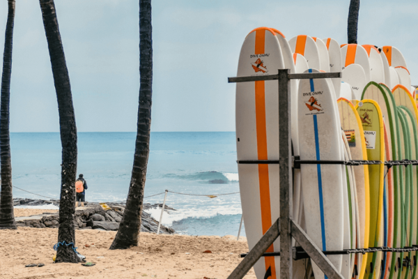 surfboards at a timeshare beach location