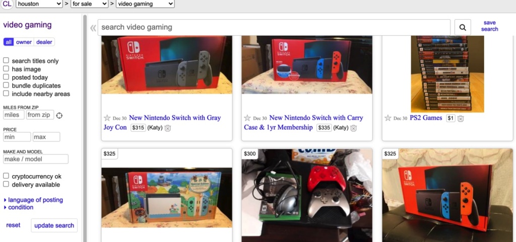 video gaming items for sale on Craigslist