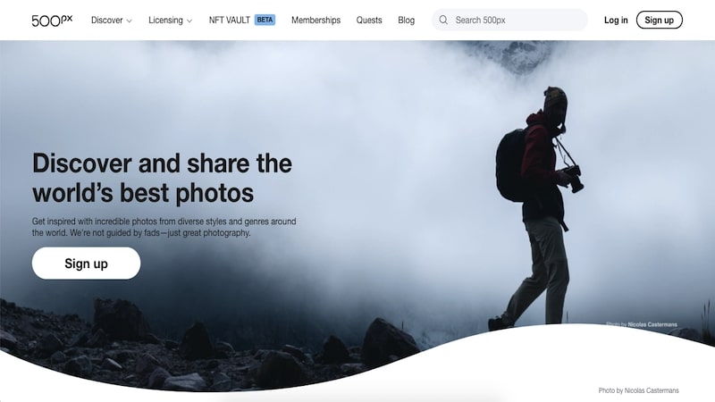 500px homepage