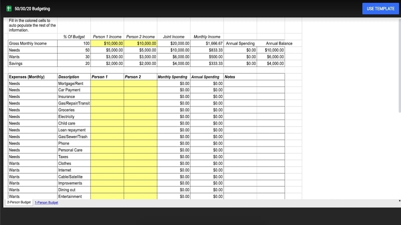 50/30/20 Budget homepage