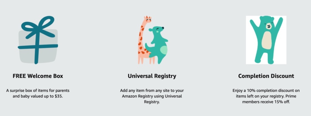 free welcome box, universal registry, completion discount