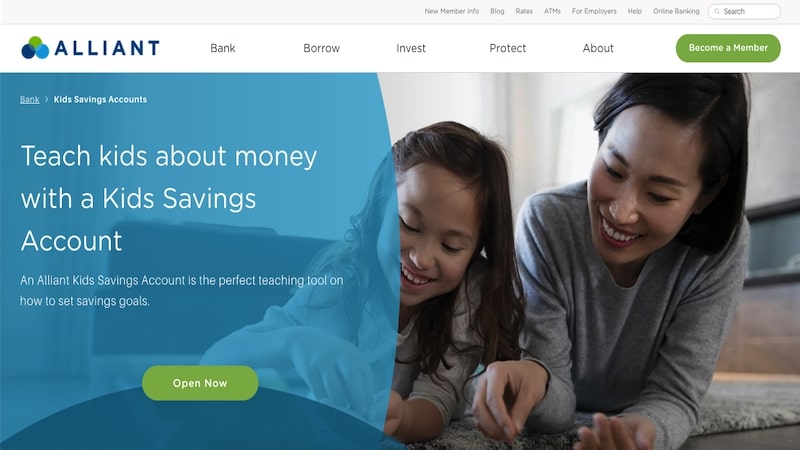 Alliant Credit Union Kids Savings Account homepage