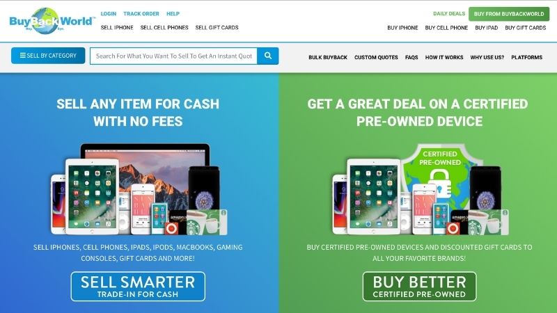 Screenshot of BuyBackWorld Home page