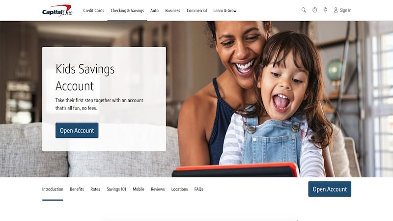Capital One Kids Savings Account homepage