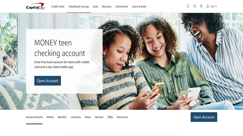 Capital One MONEY Teen Checking Account homepage