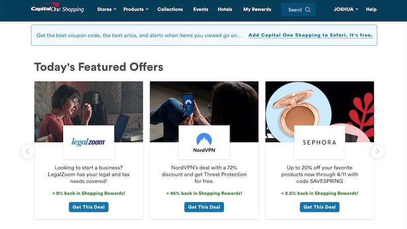 Capital One Shopping homepage