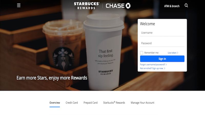 Chase Starbucks Reward Prepaid Card home page