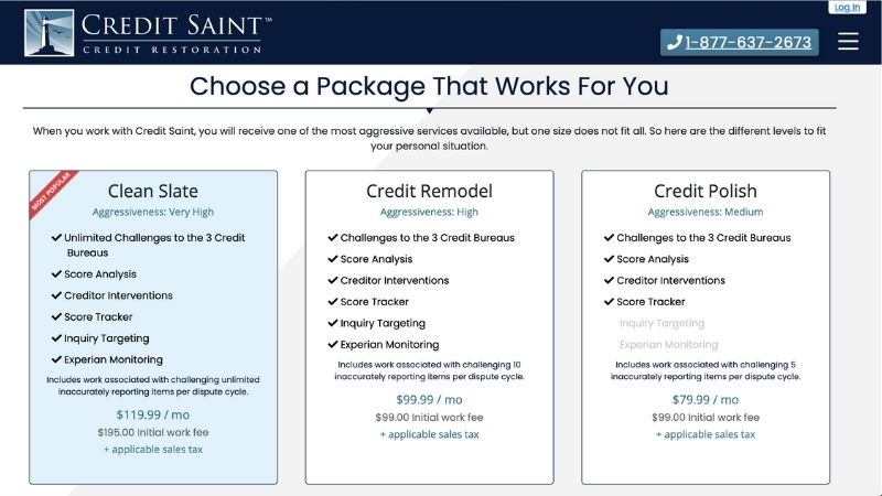 Image of Credit Saint price packages