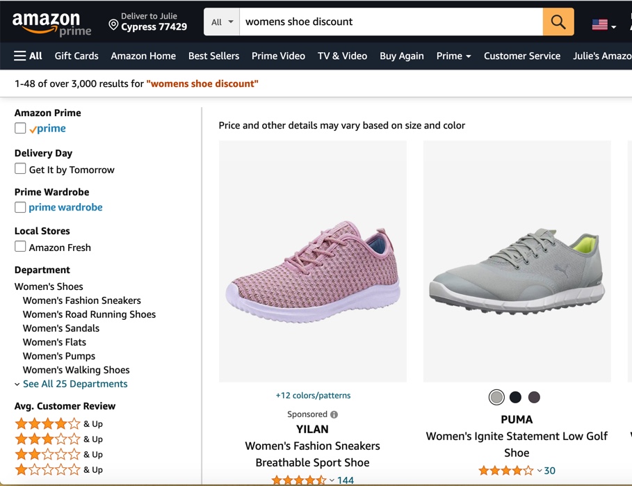 women shoe discount on Amazon
