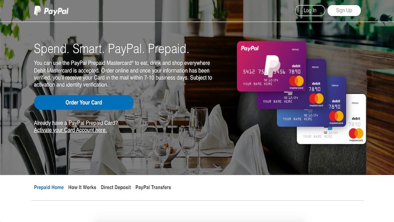 PayPal Prepaid Mastercard home page