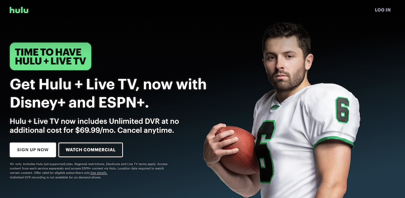 Hulu live tv homepage