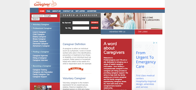 Find a Caregiver Homepage
