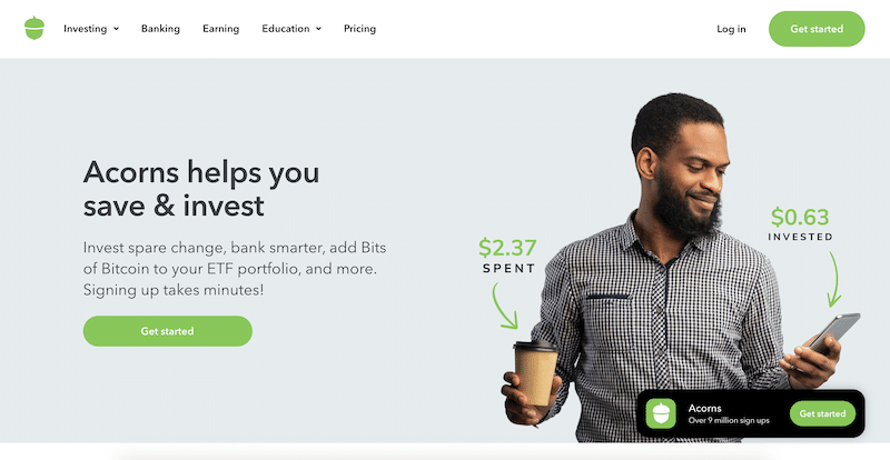 Acorns homepage