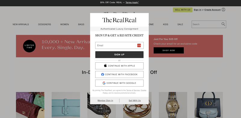 TheRealReal homepage