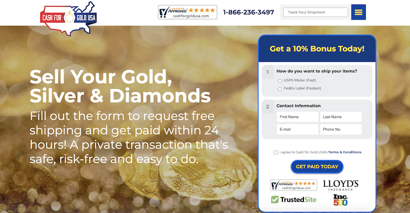 Cash for Gold USA homepage