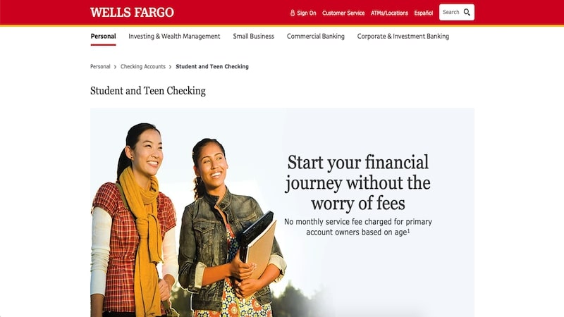 Wells Fargo Clear Access Banking homepage