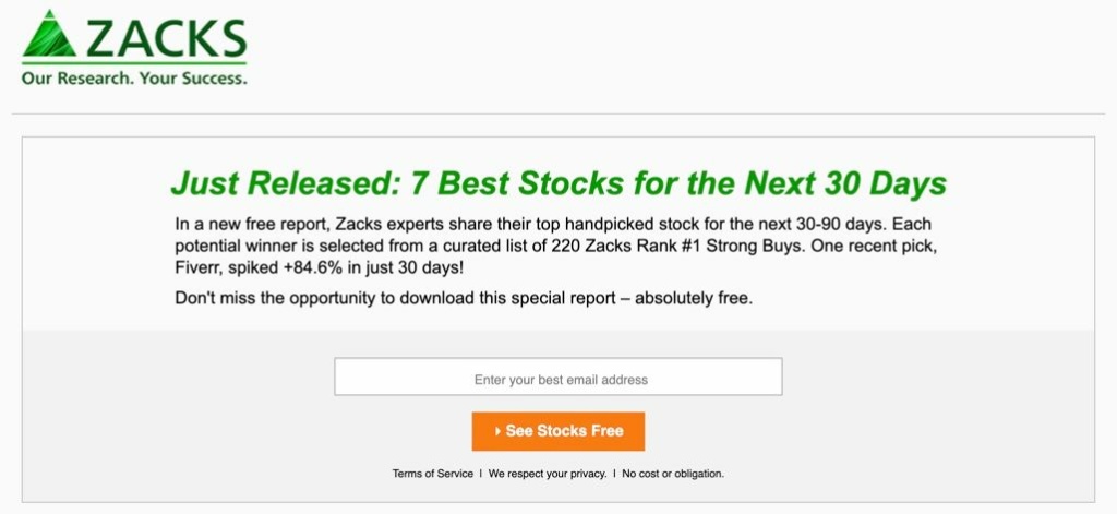 Zacks premium sign up 7 stocks free