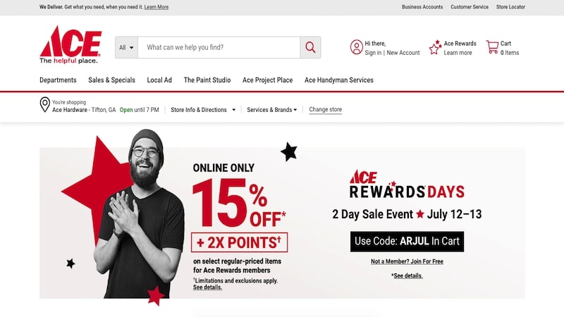 Ace Hardware homepage