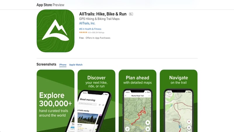 AllTrails app page