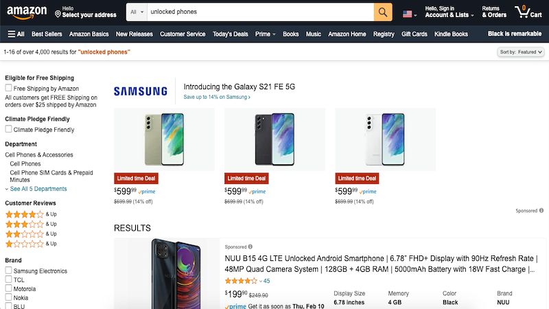 Amazon unlocked phones page