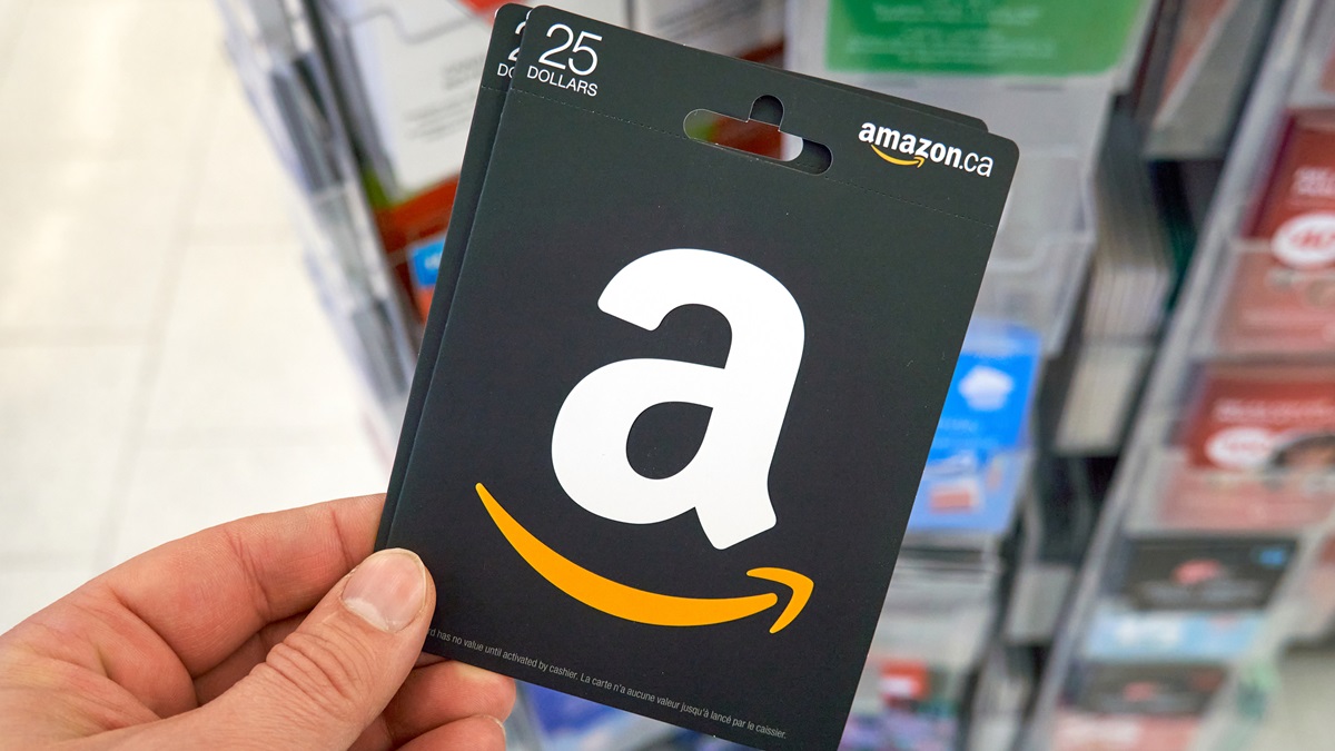 Amazon gift card in a hand