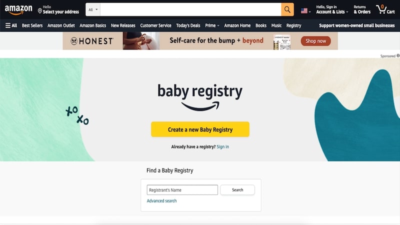 Amazon baby registry homepage