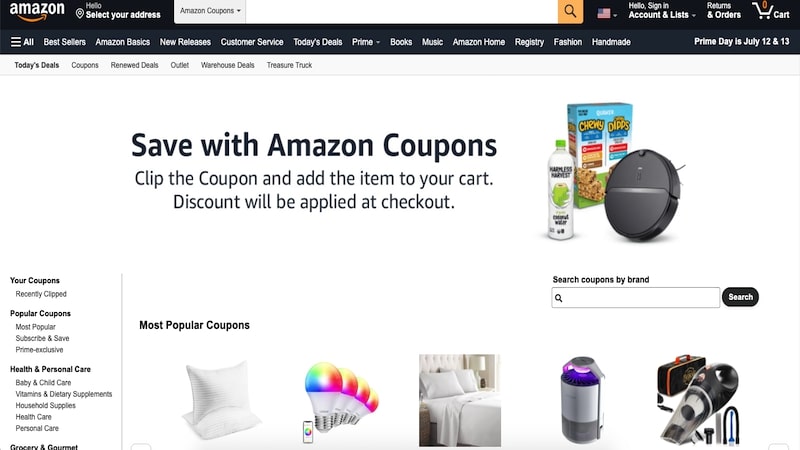 Amazon Coupons homepage