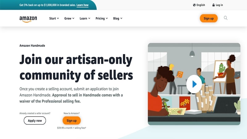 Amazon handmade homepage