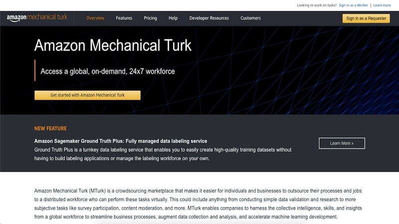 Amazon mechanical turk homepage