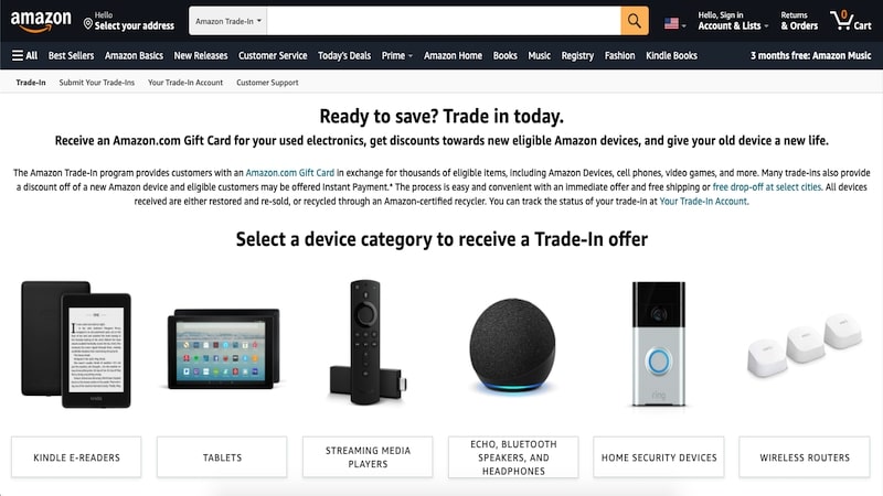 Amazon Trade-In homepage