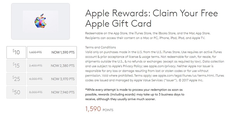 apple rewards:claim your free apple gift card