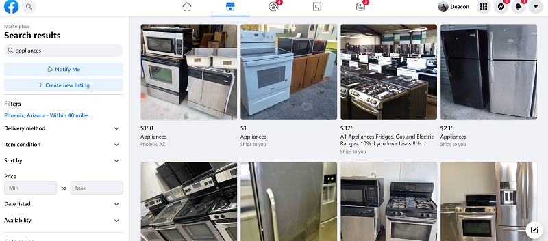 appliances for sale on facebook marketplace