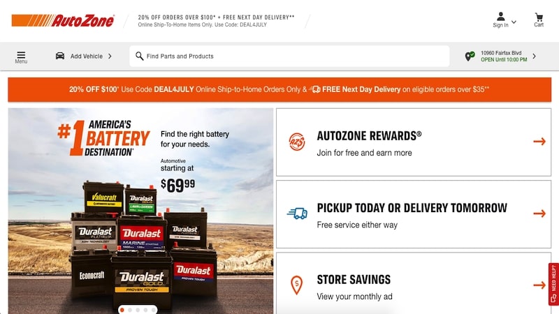 Autozone homepage