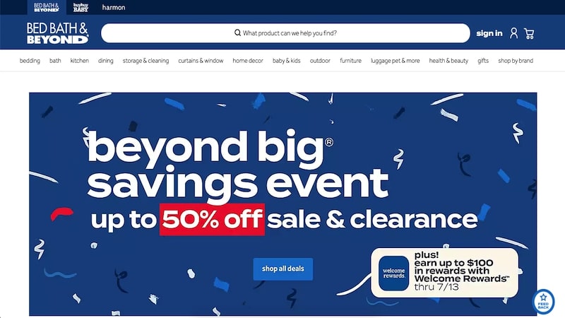 Bed Bath and Beyond homepage