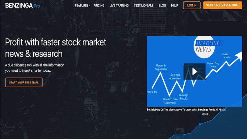Benzinga pro homepage