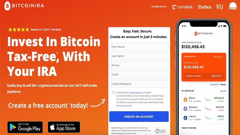 Bitcoin IRA homepage