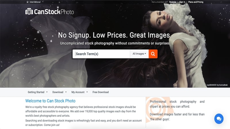 Can stock photo homepage