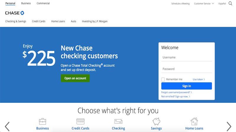Chase Bank homepage