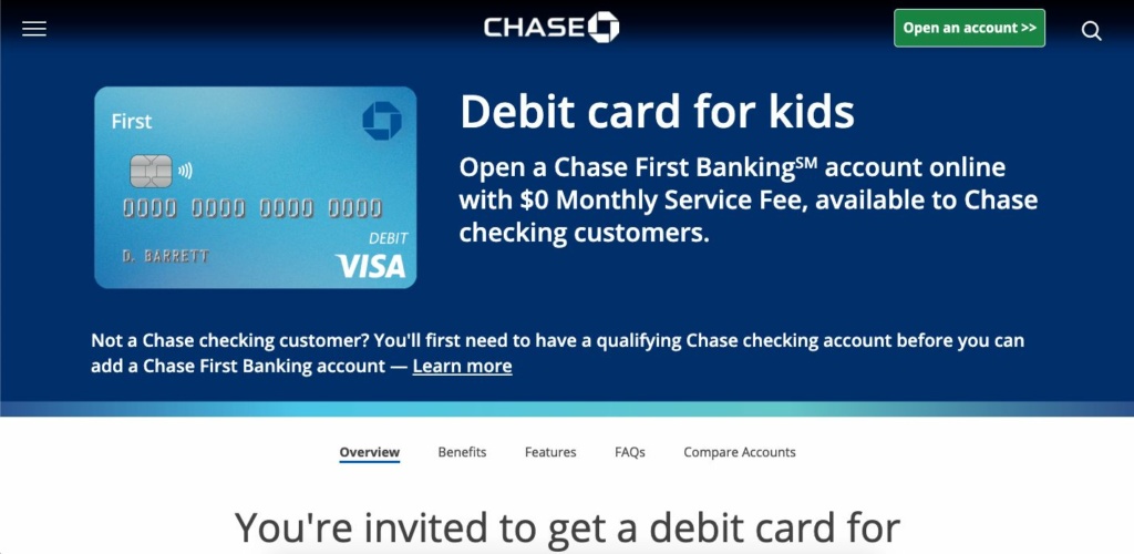 Chase First Banking page