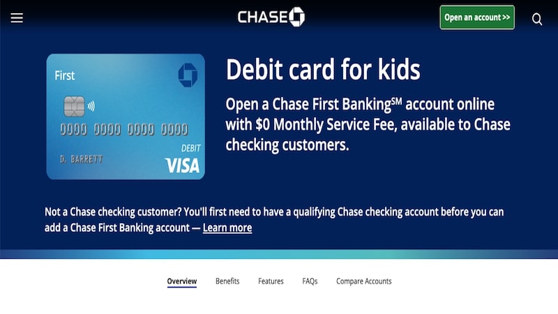 chase first banking account homepage