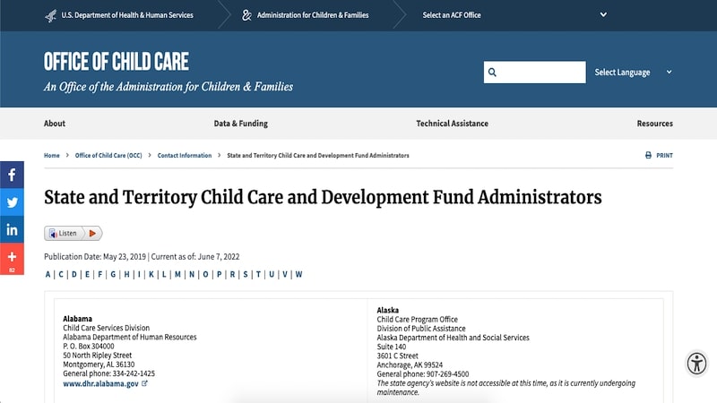 Child Care and Development Fund homepage