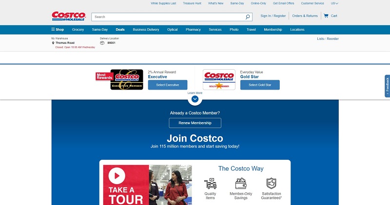 Costco membership plan options