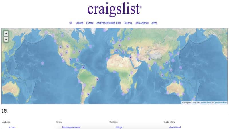 Craigslist homepage