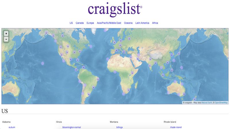 Craigslist home page