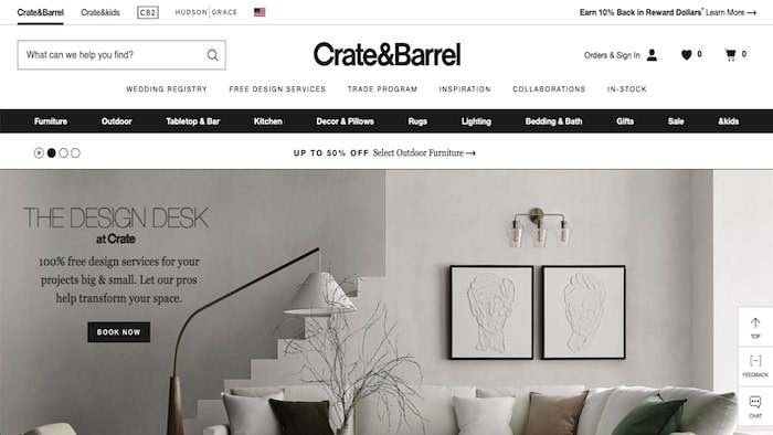 Crate&Barrel homepage