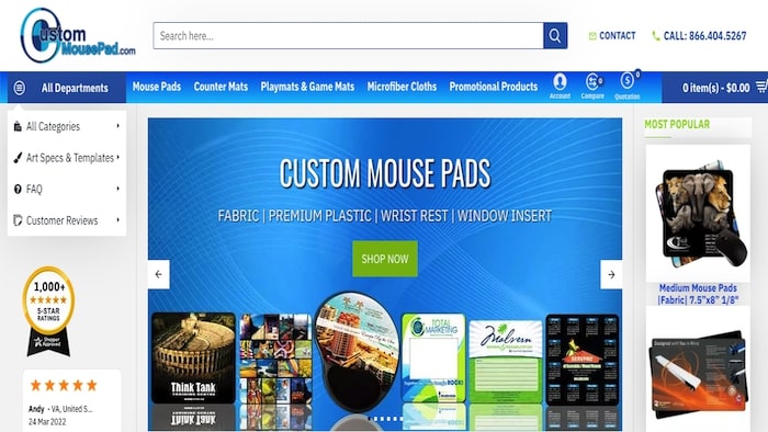 CustomMousePad.com homepage